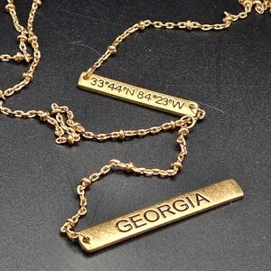 Gold Tone Bar Necklace‎ Atlanta Georgia Coordinates Y-Drop Lariat Style